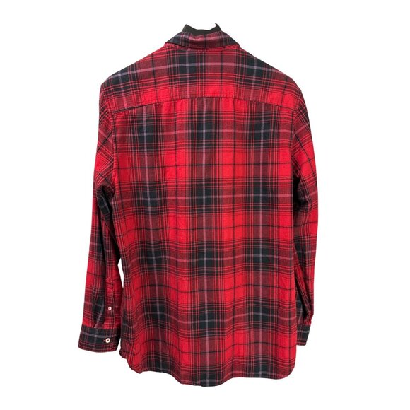 Timberland Mens Red Black Plaid Long Sleeve Button Front Flannel Shirt Size L - Picture 2 of 6